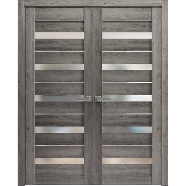 Sartodoors Sturdy Double Barn Door 36 x 84in, Lucia 2166 Matte Black Clear Glass, 13FT Rail Hangers Heavy Set LUCIA2166DB-BLK-3684 - main